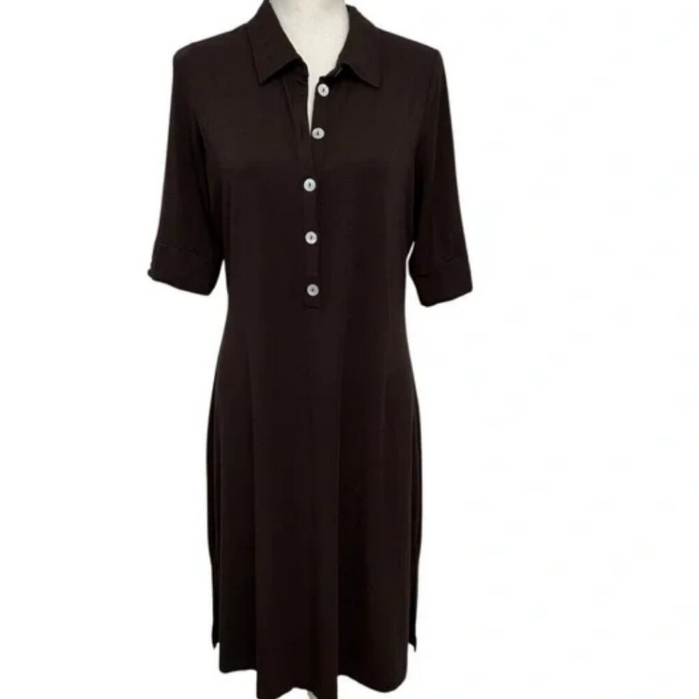 White + Warren Shirt Dress Short Sleeves Brown Rayon Size XLarge GUC